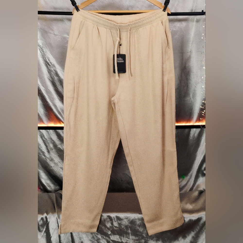Polo Mano Men’s Drop Crotch Harem Pants XL Beige Elastic Waist Unisex NWT